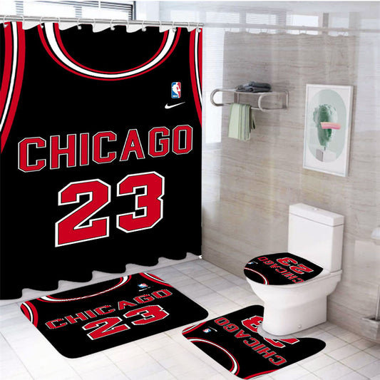 Chicago Bulls Jersey Uniform Basketball Number 23 4Pcs Bathroom Set Shower Curtain