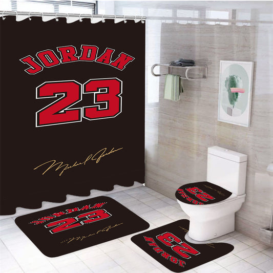 Chicago Bulls Jordan Black 4Pcs Bathroom Set Shower Curtain