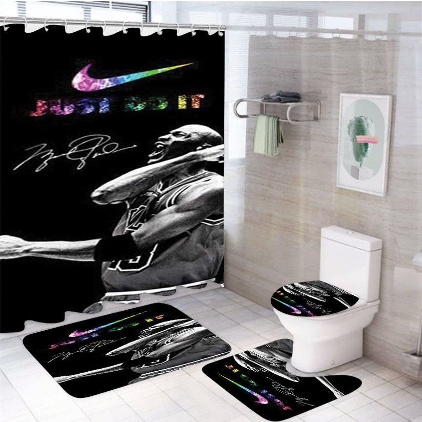 Chicago Bulls Jordan Glitter 4Pcs Bathroom Set Shower Curtain