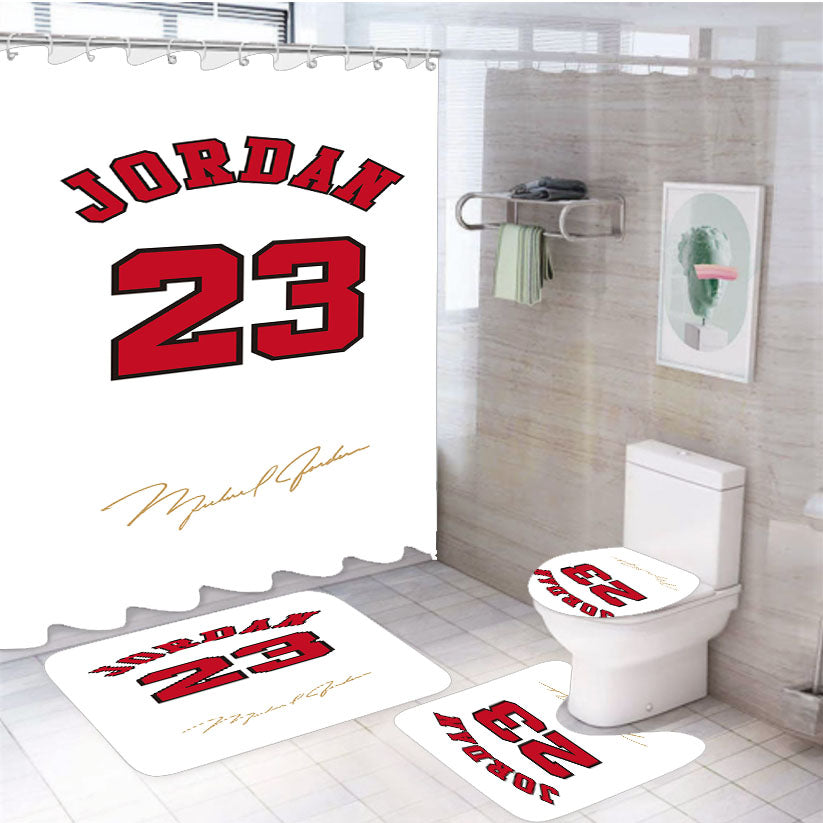 Chicago Bulls Jordan White 4Pcs Bathroom Set Shower Curtain