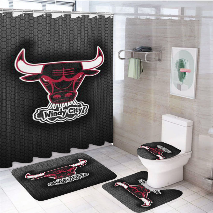 Chicago Bulls Logo 4Pcs Bathroom Set Shower Curtain