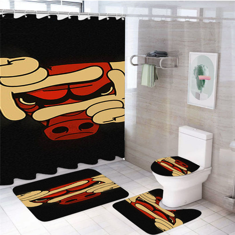 Chicago Bulls Mickey 4Pcs Bathroom Set Shower Curtain