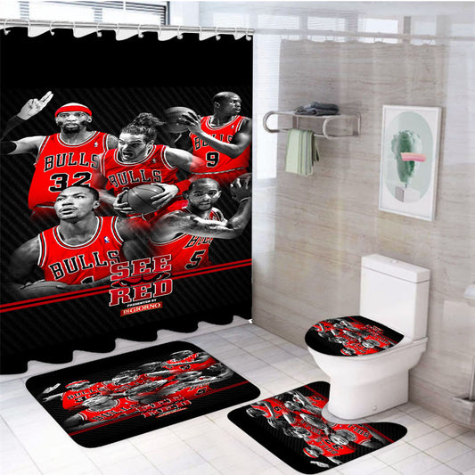 Chicago Bulls See Red Team 4Pcs Bathroom Set Shower Curtain