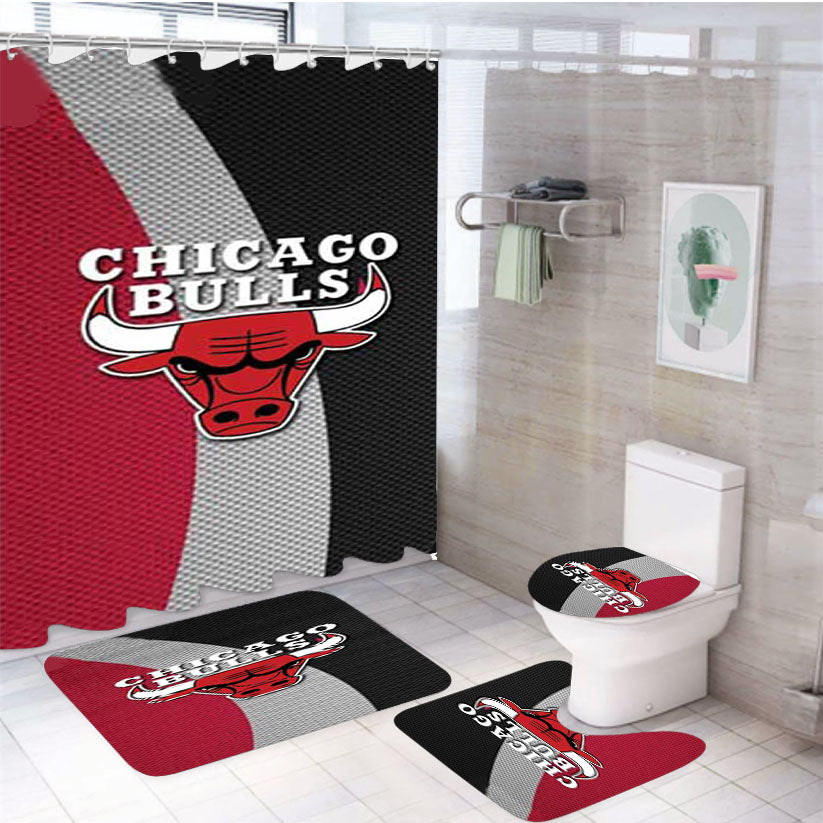 Chicago Bulls Texture Logo 4Pcs Bathroom Set Shower Curtain