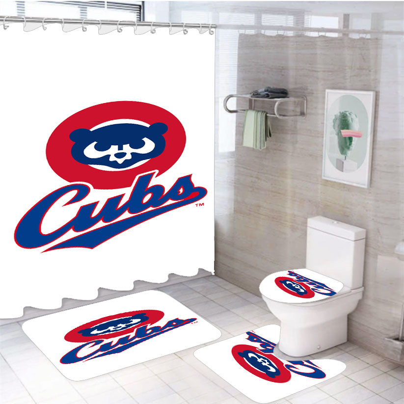 Chicago Ccubs 4Pcs Bathroom Set Shower Curtain