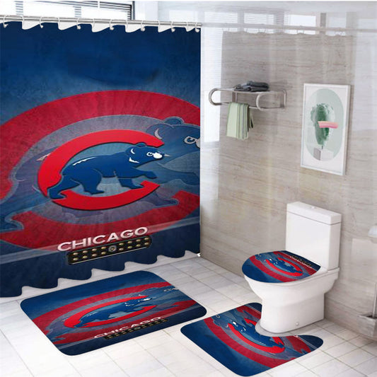 Chicago Cubs 4Pcs Bathroom Set Shower Curtain