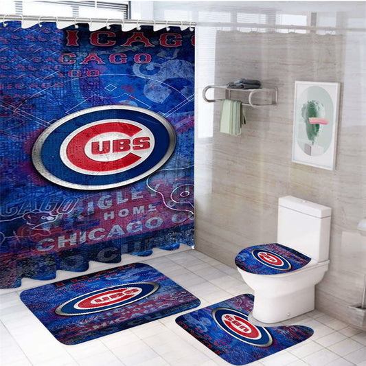 Chicago Cubs 2 4Pcs Bathroom Set Shower Curtain