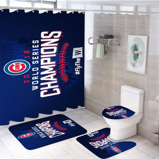 Chicago Cubs 2016 World Series Champions Fly W Win 4Pcs Bathroom Set Shower Curtain