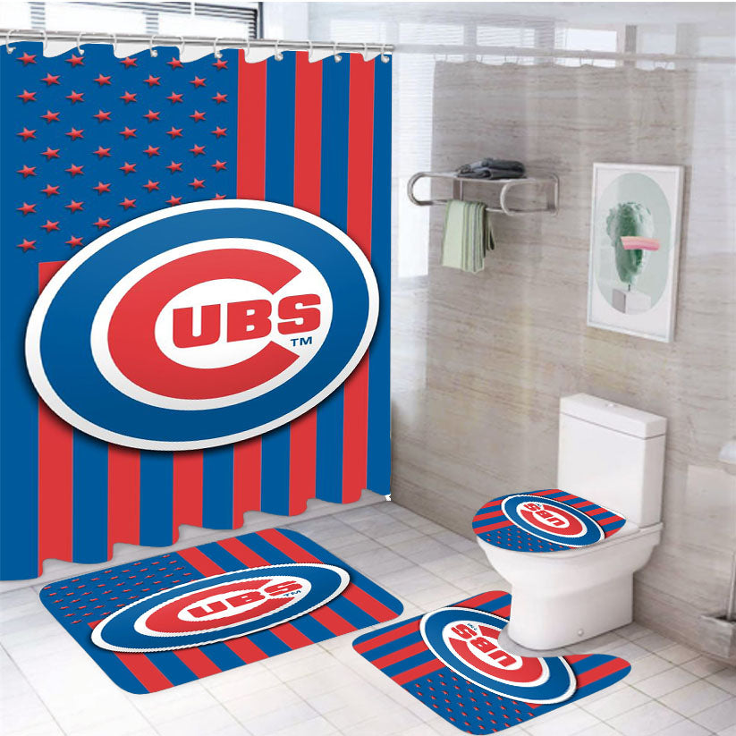 Chicago Cubs America Forever 4Pcs Bathroom Set Shower Curtain