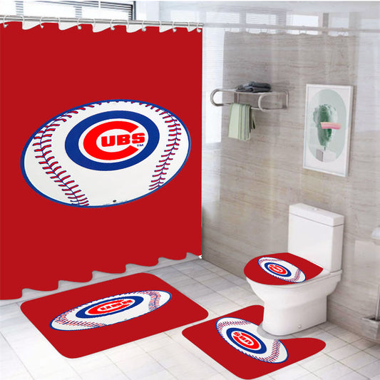 Chicago Cubs Baseball Logo 4Pcs Bathroom Set Shower Curtain