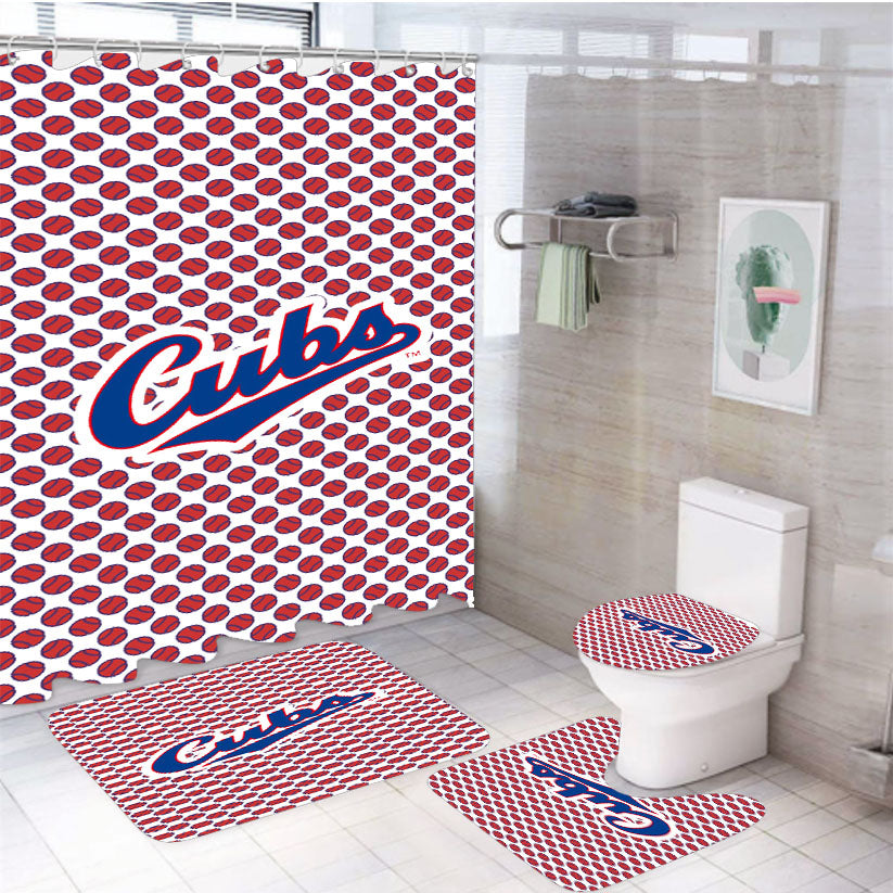Chicago Cubs Baseball Polka Dot 4Pcs Bathroom Set Shower Curtain