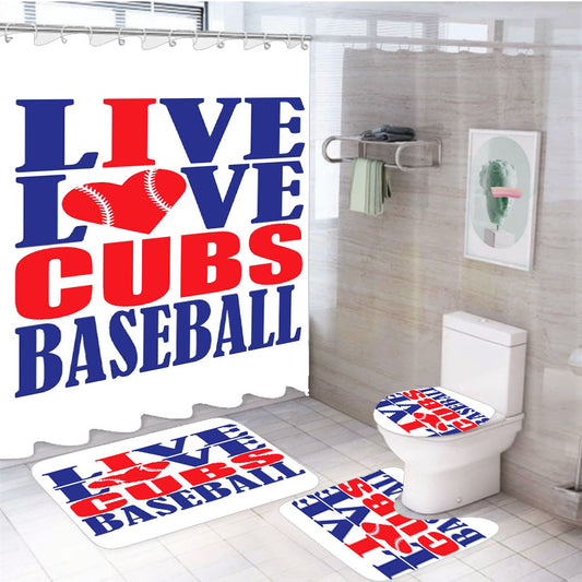 Chicago Cubs Baseball Quotes 4Pcs Bathroom Set Shower Curtain