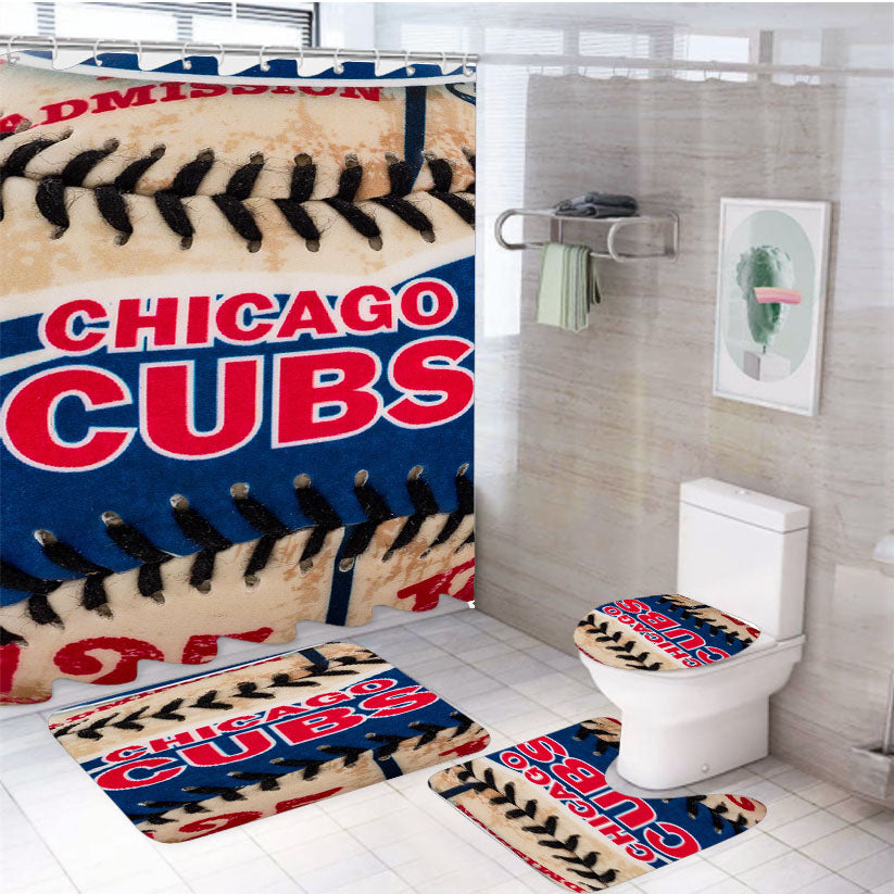 Chicago Cubs Baseball Skin 4Pcs Bathroom Set Shower Curtain