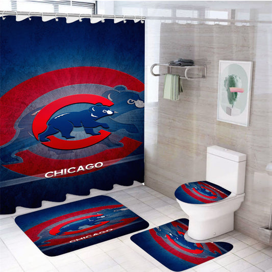 Chicago Cubs Bear 4Pcs Bathroom Set Shower Curtain