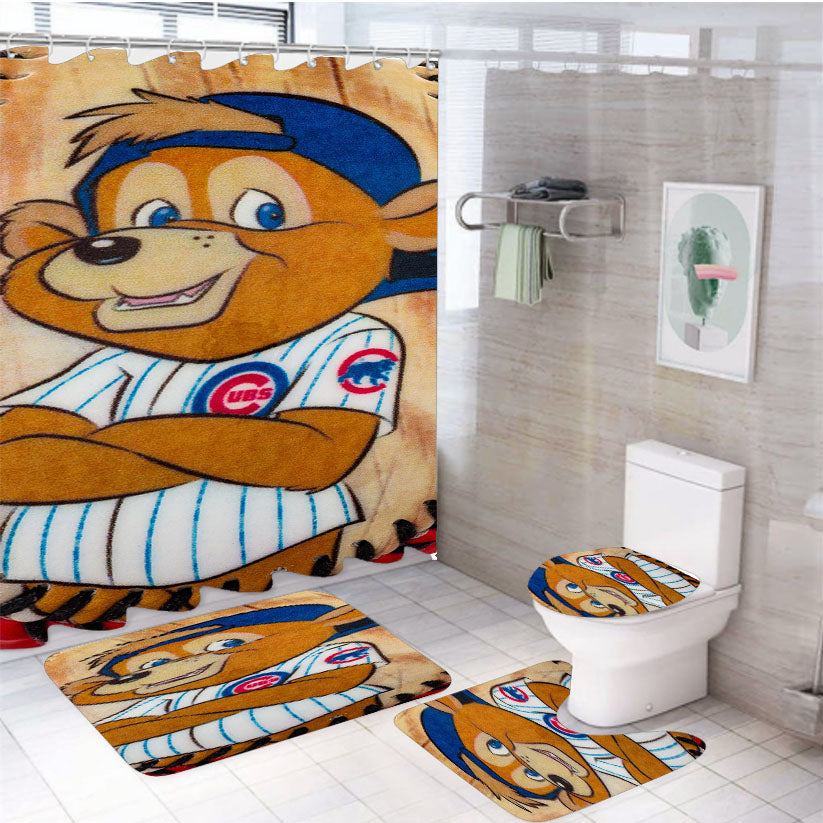 Chicago Cubs Bear Ball 4Pcs Bathroom Set Shower Curtain
