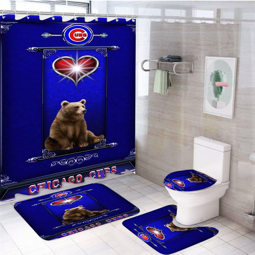 Chicago Cubs Bear Lord 4Pcs Bathroom Set Shower Curtain