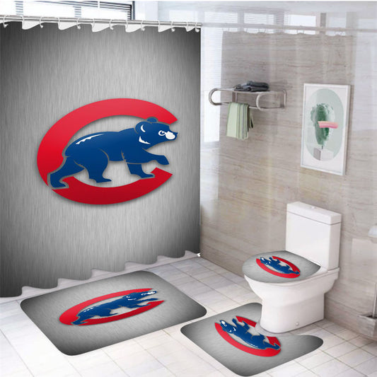 Chicago Cubs Bear M 4Pcs Bathroom Set Shower Curtain