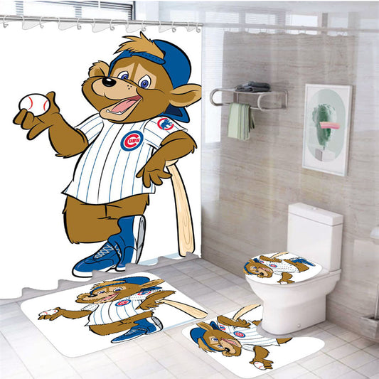 Chicago Cubs Bear Mascot 4Pcs Bathroom Set Shower Curtain