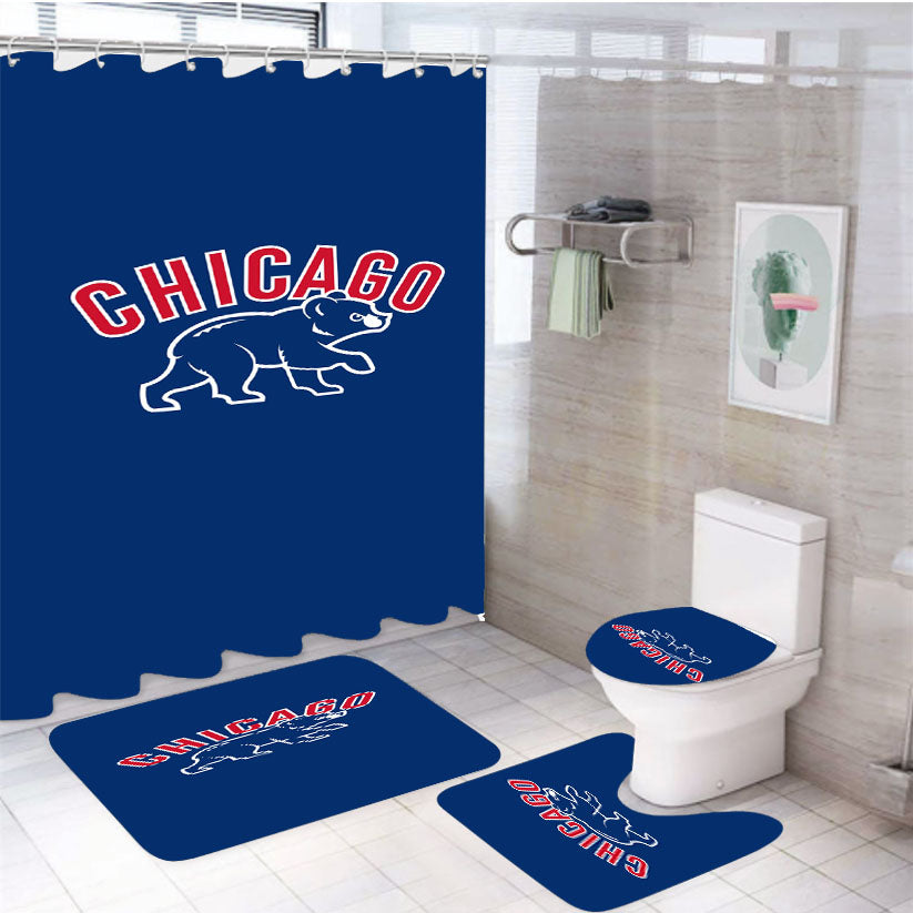 Chicago Cubs Bear Mlb Team 4Pcs Bathroom Set Shower Curtain