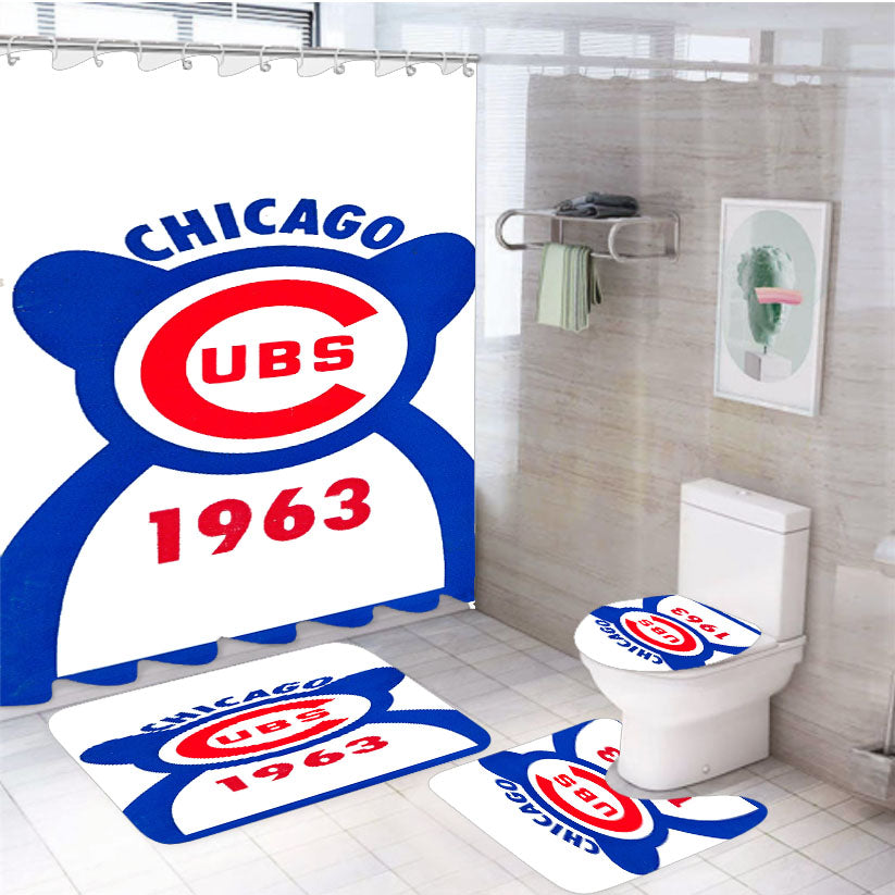 Chicago Cubs Bear Silhouette 1963 4Pcs Bathroom Set Shower Curtain