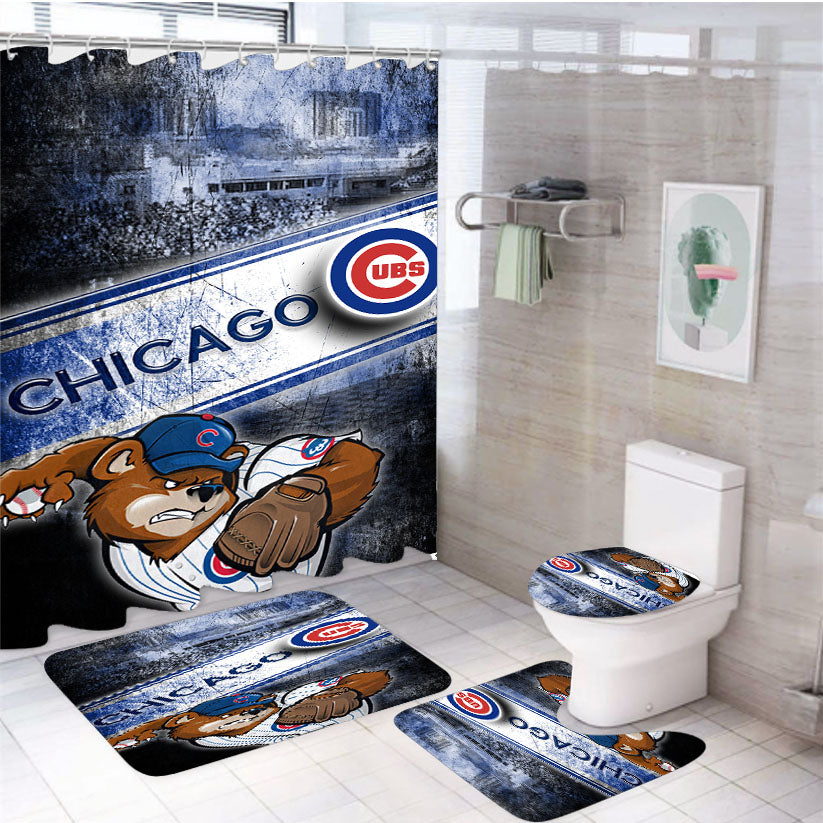 Chicago Cubs Bears Grunge 4Pcs Bathroom Set Shower Curtain