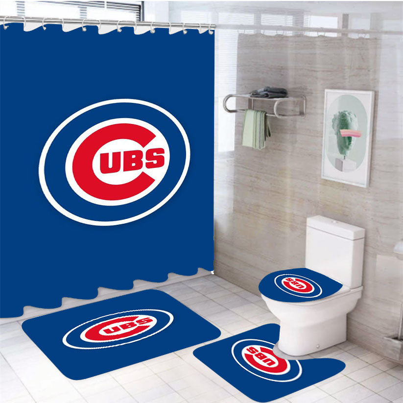Chicago Cubs Blue Circle Logo 4Pcs Bathroom Set Shower Curtain