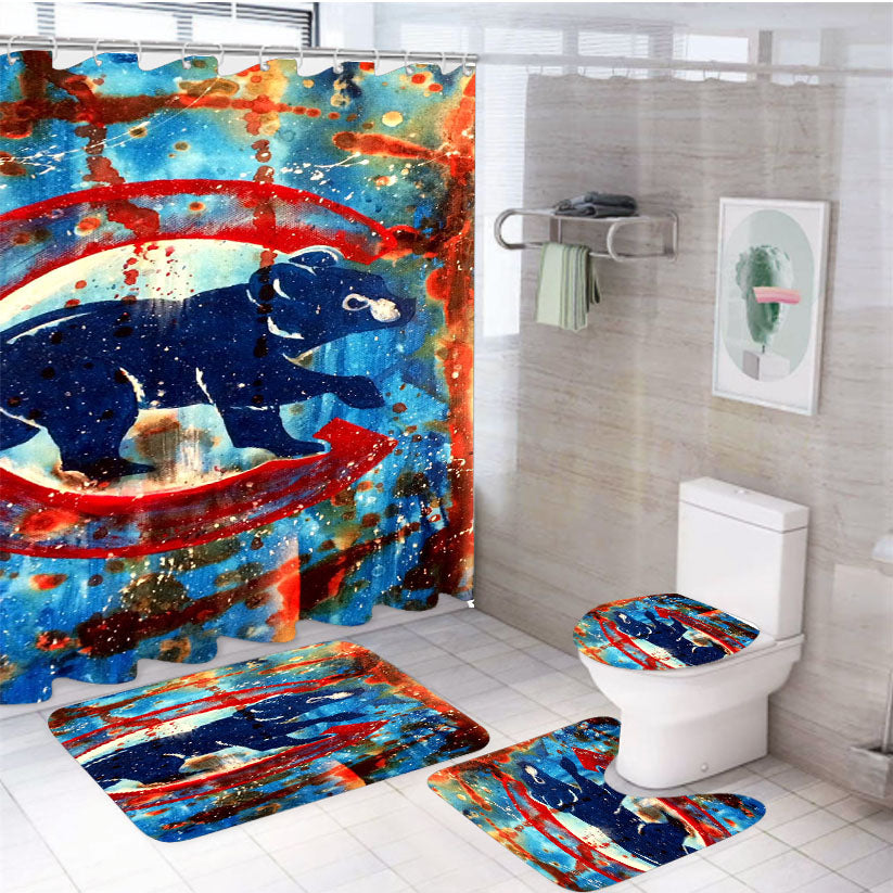 Chicago Cubs Brushes Splatter Art 4Pcs Bathroom Set Shower Curtain
