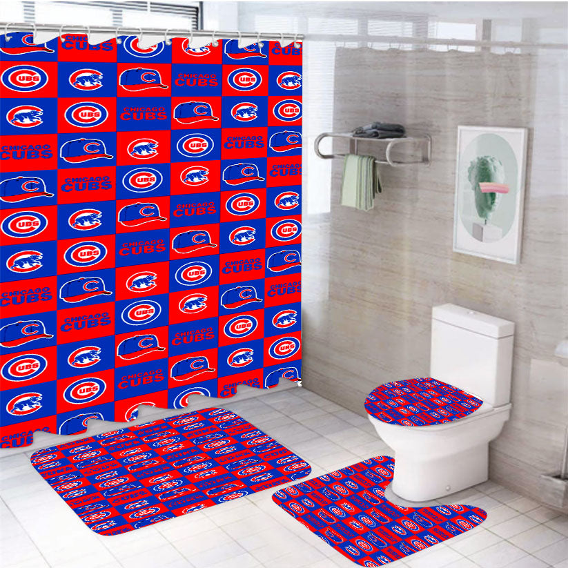 Chicago Cubs Caps Logo 4Pcs Bathroom Set Shower Curtain