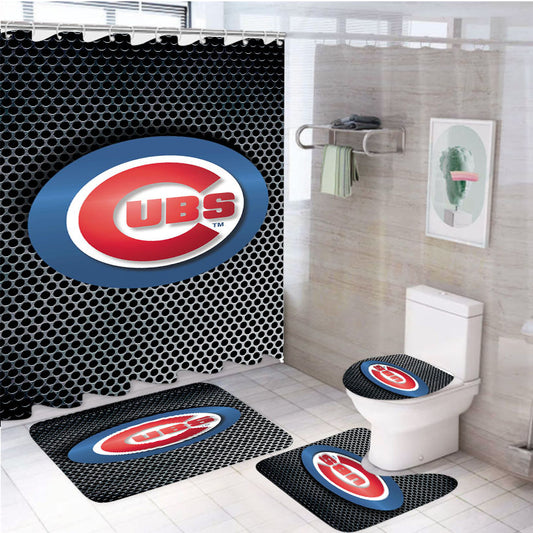 Chicago Cubs Carbon Fiber Art 4Pcs Bathroom Set Shower Curtain