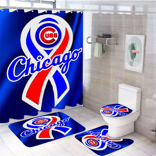 Chicago Cubs Flag 4Pcs Bathroom Set Shower Curtain