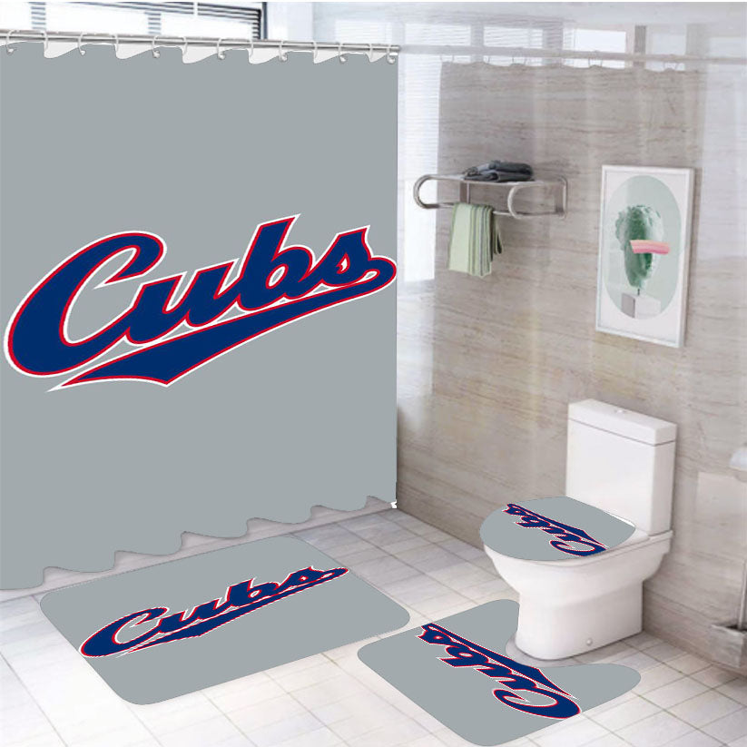Chicago Cubs Font 4Pcs Bathroom Set Shower Curtain