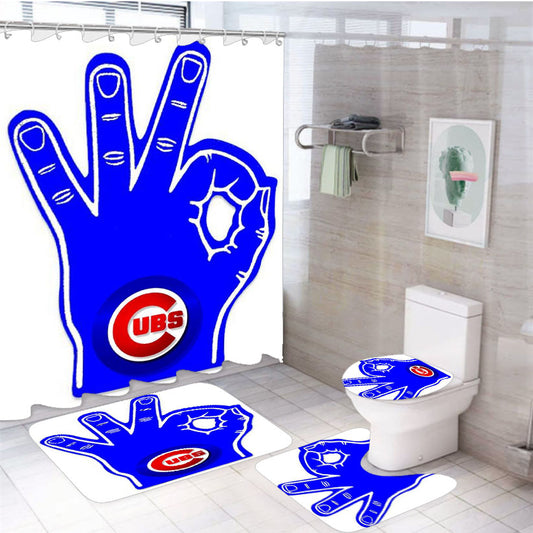 Chicago Cubs Hand Oke 4Pcs Bathroom Set Shower Curtain