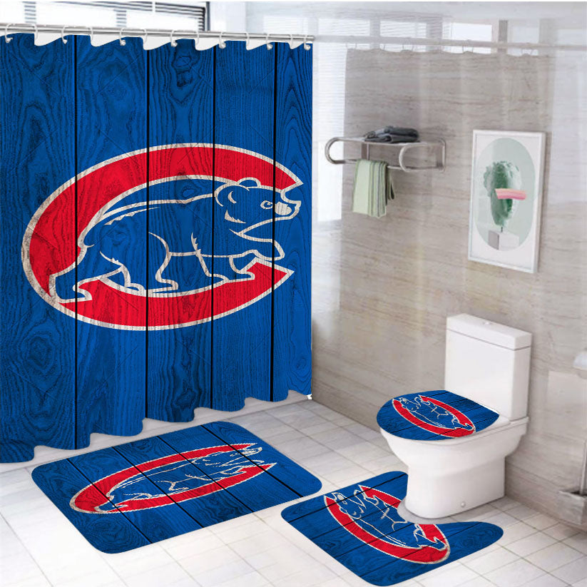 Chicago Cubs Home Baseball 4Pcs Bathroom Set Shower Curtain