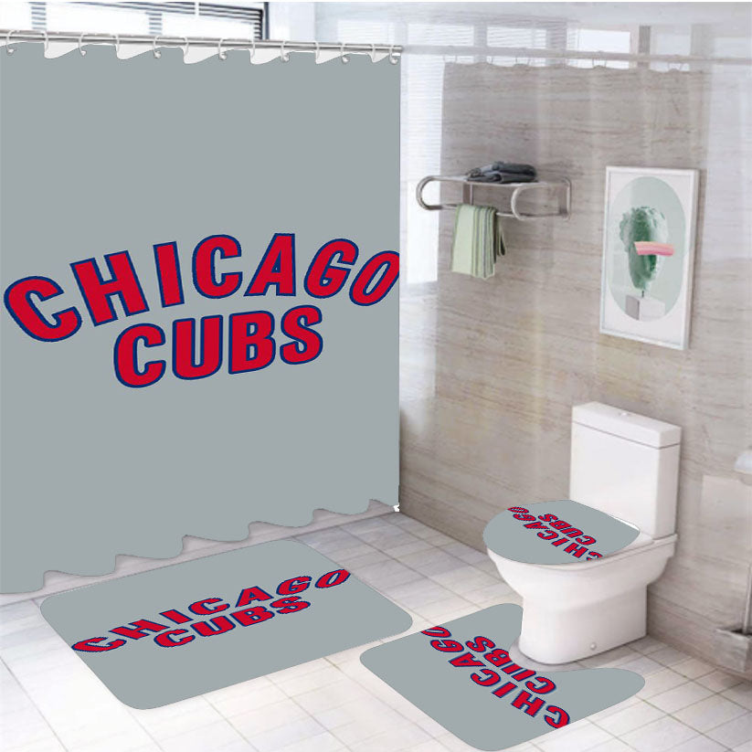 Chicago Cubs In Red Text 4Pcs Bathroom Set Shower Curtain