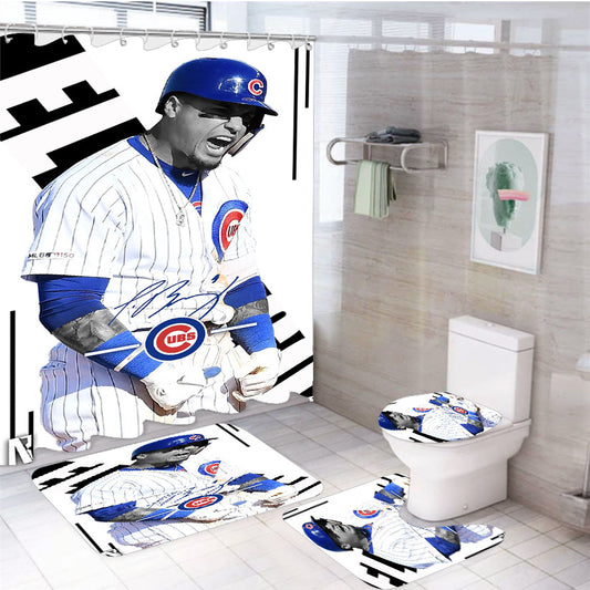 Chicago Cubs Javier Baez White Wallpapers 4Pcs Bathroom Set Shower Curtain