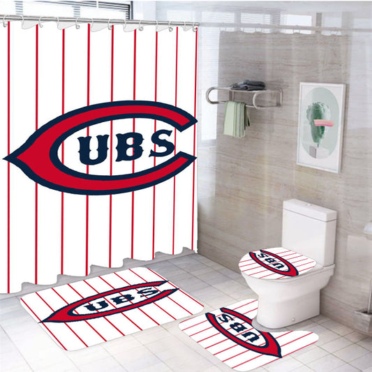 Chicago Cubs Letter C Stripe 4Pcs Bathroom Set Shower Curtain