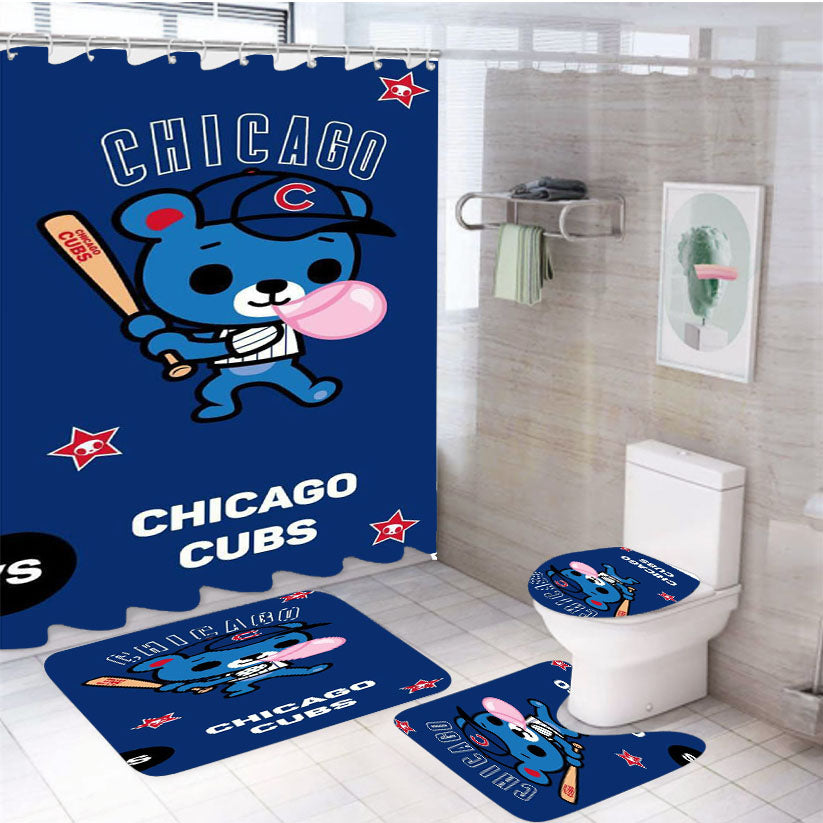 Chicago Cubs Little Bear 4Pcs Bathroom Set Shower Curtain