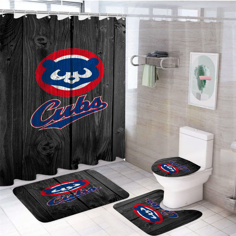 Chicago Cubs Logo 4Pcs Bathroom Set Shower Curtain