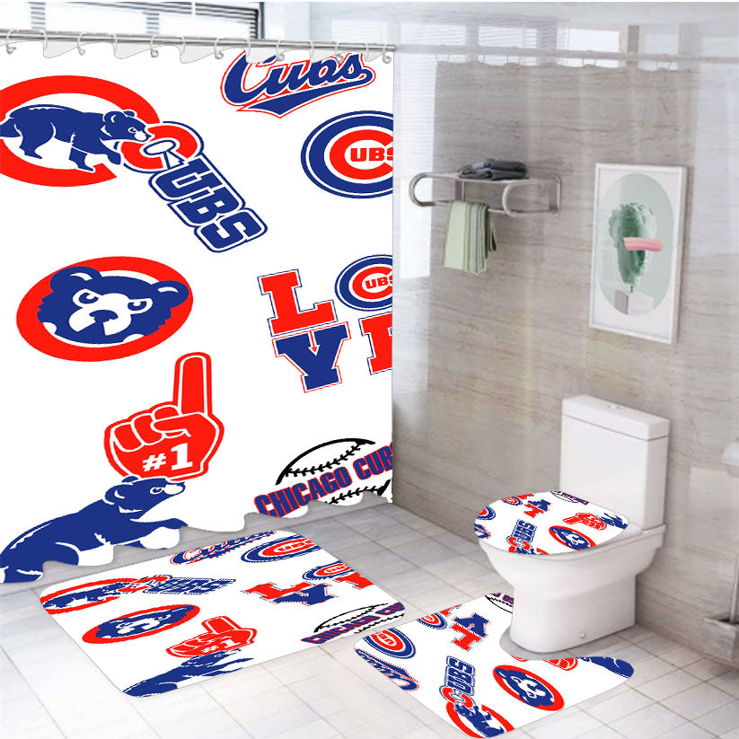 Chicago Cubs Logo Collage 4Pcs Bathroom Set Shower Curtain