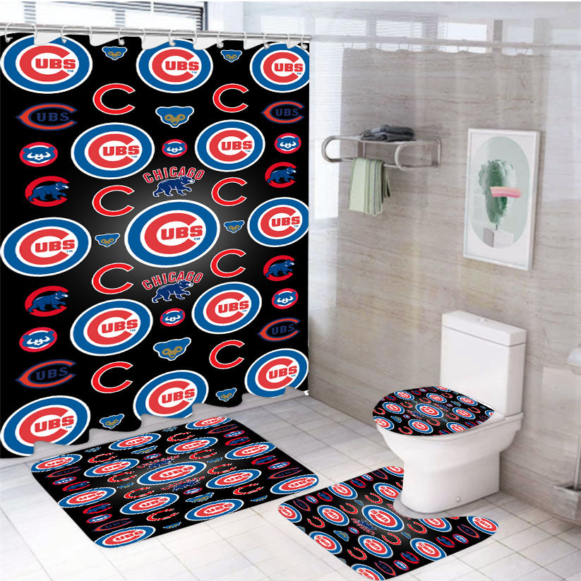 Chicago Cubs Logo Pattern 4Pcs Bathroom Set Shower Curtain