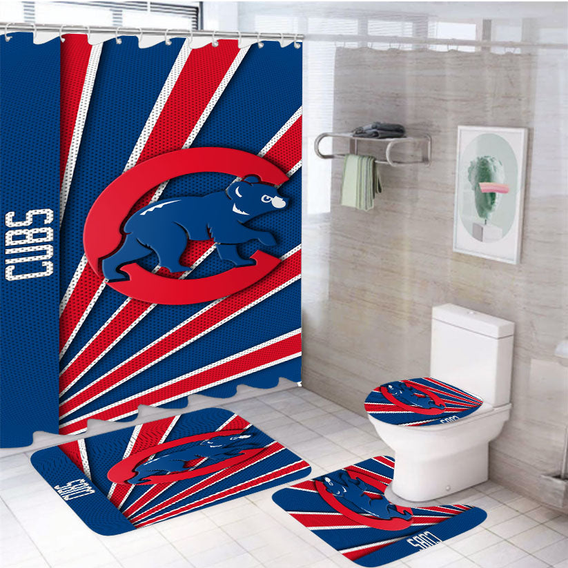 Chicago Cubs Logo Stripe 2 4Pcs Bathroom Set Shower Curtain
