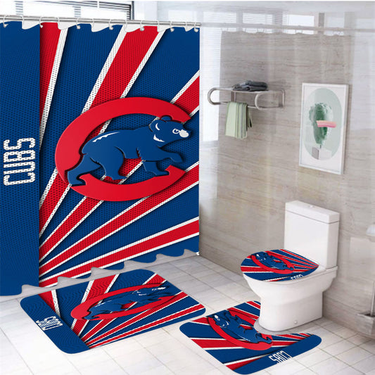 Chicago Cubs Logo Stripe 2 4Pcs Bathroom Set Shower Curtain