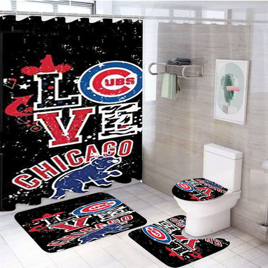 Chicago Cubs Love 4Pcs Bathroom Set Shower Curtain