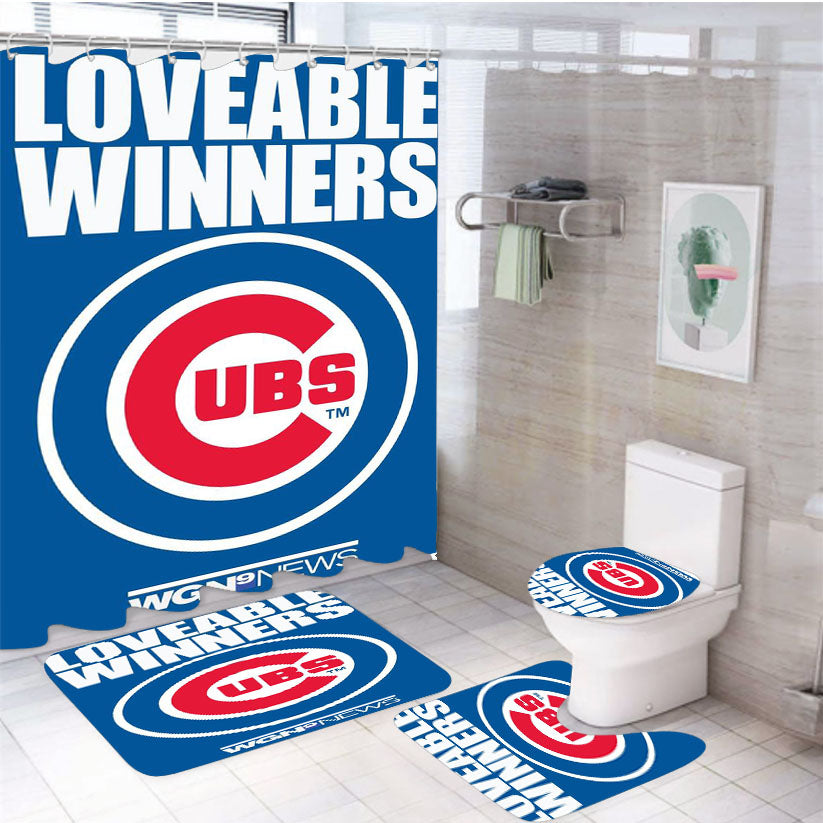 Chicago Cubs Loveable Winner 4Pcs Bathroom Set Shower Curtain