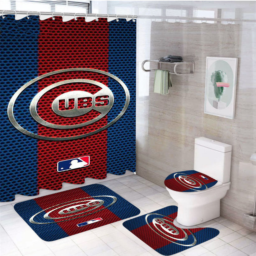 Chicago Cubs Metal Logo 4Pcs Bathroom Set Shower Curtain