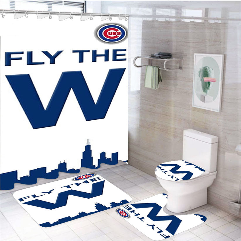 Chicago Cubs Mlb Icon 4Pcs Bathroom Set Shower Curtain