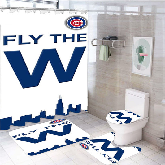 Chicago Cubs Mlb Icon 4Pcs Bathroom Set Shower Curtain