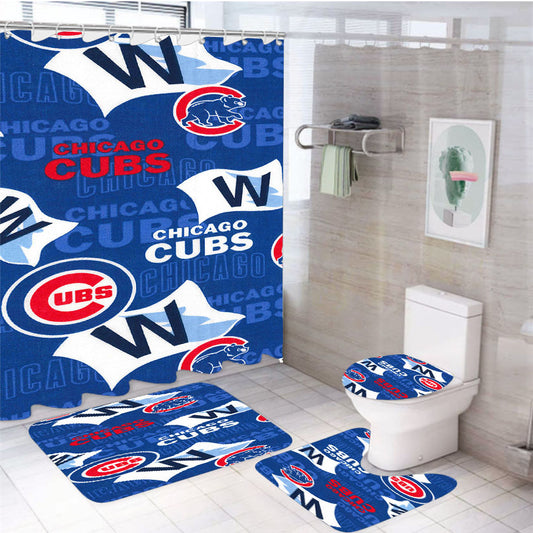 Chicago Cubs Mlb Pattern Fabric 4Pcs Bathroom Set Shower Curtain
