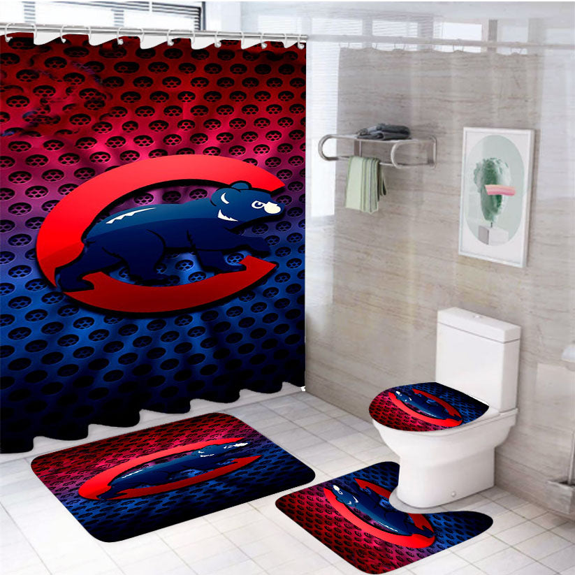Chicago Cubs New 4Pcs Bathroom Set Shower Curtain
