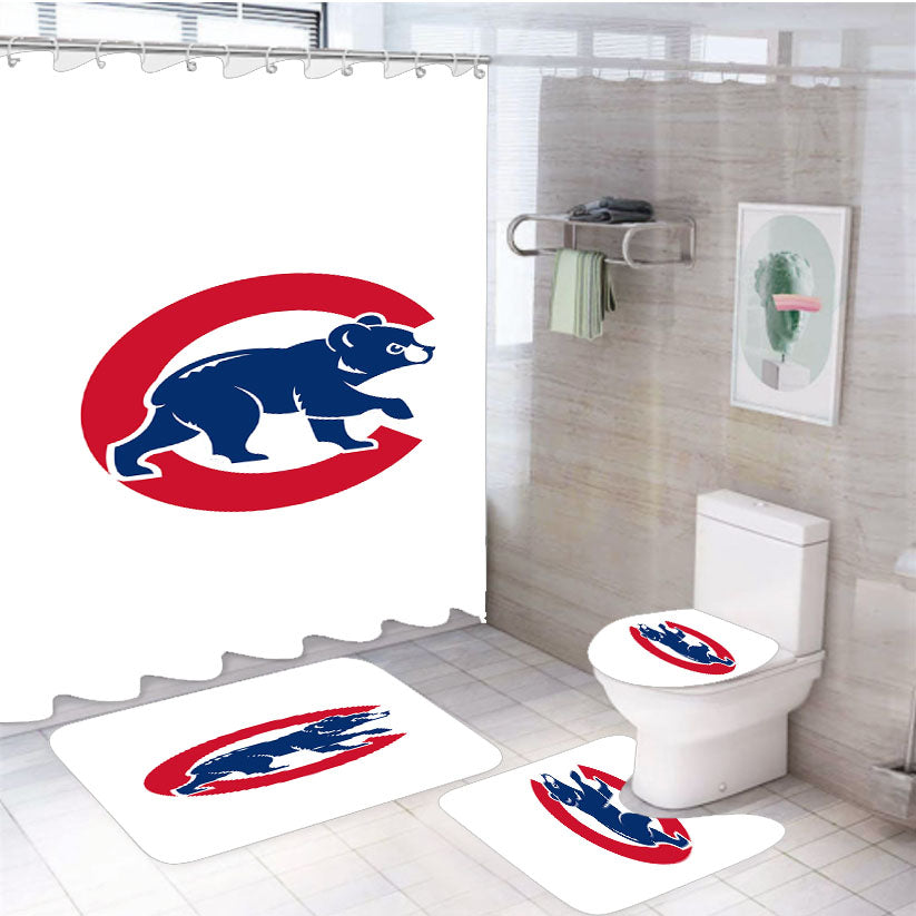 Chicago Cubs New Logo 4Pcs Bathroom Set Shower Curtain